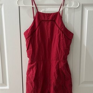 Blue Rain Red Lace Trim Romper